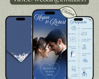 Bearbeitbare Hochzeits-Videoeinladung: Elegante digitale Blumenhochzeit, WhatsApp Invite (Canva-Vorlage)