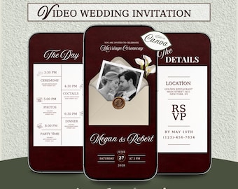 Animierte Video Hochzeitseinladung - Vorlage für Hochzeitseinladung: Burgunderrote Hochzeitseinladung (Digitaler Download)