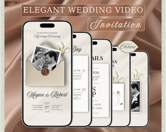 Video Hochzeitseinladungsvorlage: Elegante animierte Einladung (Canva bearbeitbar, digitaler Download) Senden Sie über WhatsApp