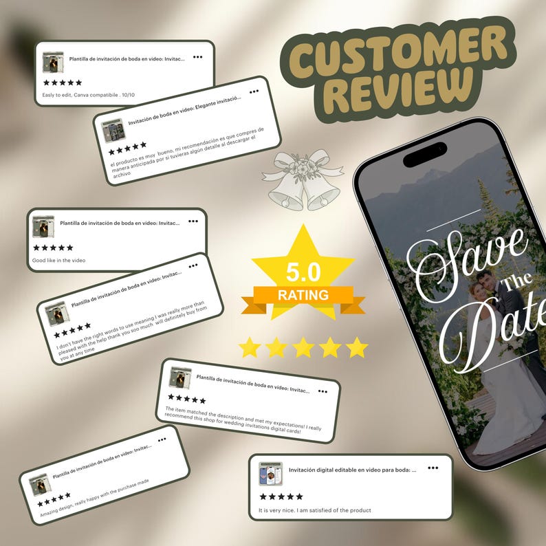 Template Wedding Video Invitation: Elegant Floral Digital Wedding, WhatsApp Invite (Canva Editable) image 7