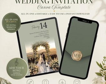 Wedding Website Template Canva | Animated Digital Invitation (Sage Green Gold)