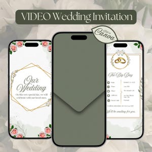 Template Wedding Video Invitation: Elegant Floral Digital Wedding, WhatsApp Invite (Canva Editable) image 1