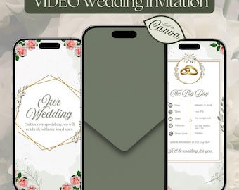 Vorlage für Hochzeitsvideoeinladung: Elegante digitale Blumenhochzeit, Whatsapp-Einladung (Canva Editable)