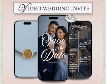 Dusty Blue Floral Animated Wedding Invitation Video, Digital Download (Canva Template)