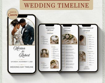 Mobile Wedding Day Timeline Template: Editable Canva Wedding Planner (Digital Download)