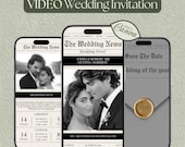 Newspaper Video Wedding Invite: Digital Animate Invitation, RSVP Save the Date (Canva Template, Instant Download)