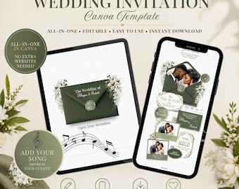 Editable Wedding Website Invitation Template, Canva RSVP, Mobile Friendly (Digital Download)