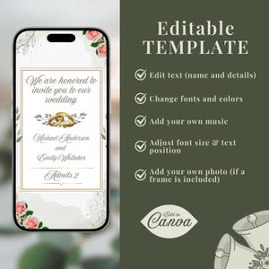 Template Wedding Video Invitation: Elegant Floral Digital Wedding, WhatsApp Invite (Canva Editable) image 3