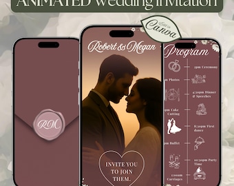 Video Hochzeitseinladungsvorlage: Animierte Einladung (Canva bearbeitbar, digitaler Download)