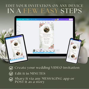 Template Wedding Video Invitation: Elegant Floral Digital Wedding, WhatsApp Invite (Canva Editable) image 9