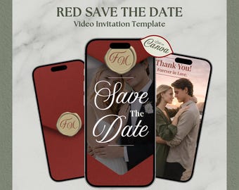 Red Save the Date Video Template, Romantic Wedding Invitation (Animated Canva Template)