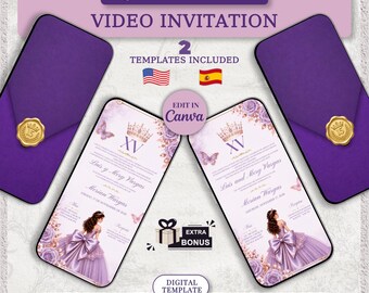 Lavender Quinceañera Video Invitation Canva Template (Digital Download)