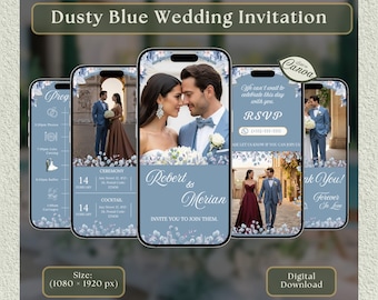 Dusty Blue Hochzeitseinladung Video, bearbeitbare Canva Vorlage, Mobile Invite, digitaler MP4 Download