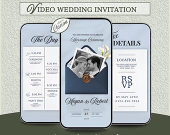 Video Hochzeitseinladungsvorlage: Navy Animated Invite (Canva bearbeitbar, digitaler Download)