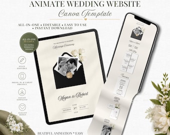 Animated Wedding Website Canva Template, Mobile RSVP, Digital Invite (Instant Download)