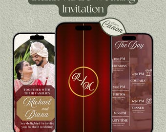 Indian Video Wedding Invitation Template: Animate Invitation (Canva Editable, Digital Download)