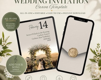 Wedding Invitation Canva Template, All-in-One Website, RSVP Tracking (Digital Download)