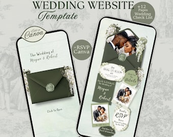 Elegante Old Geldhochzeit Website Vorlage: Bearbeitbare Canva Einladung mit Antwortmöglichkeit