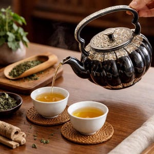 Dunhuang Teapot, Silver Plated Ceramic, Small Single Serve Luxury