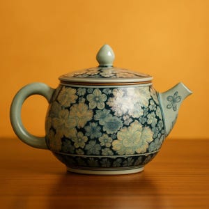 Hand-Painted Floral Ceramic Teapot, Japanese Style Porcelain Teapot with Infuser, Vintage Blossom Tea Pot for Loose Leaf Tea