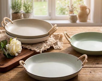 Minimalist Ceramic Serving Tray – Nordic Plate with Rope Handles