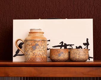 Handmade Stoneware Tea Set, Floral Ceramic Teapot and Cup, Japanese Style