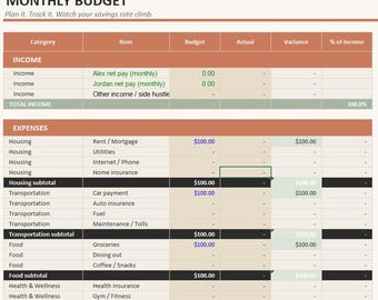 Couples Budget Planner Excel Spreadsheet | Personal Finance Tracker | Paycheck Budget | Debt Payoff | Retirement Tracker | Digital Download