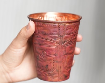 Custom Name Copper Jeans Cup, Denim Texture Copper Mug, Rustic Handmade Copper Cup, Personalized Western Style Mug, Unique Copper Gift
