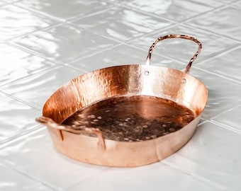 Personalized Copper Mini Pan, Custom Name Hammered Dual Handle Tray, Handcrafted Rustic Cookware Decor