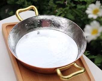 Personalized Copper Salad Bowl, Hammered Dual Handle Mini Pan, Handcrafted Cookware, Eco Friendly Gift