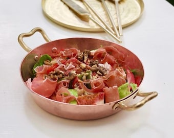 Personalized Copper Salad Bowl, Hammered Dual Handle Mini Pan, Handcrafted Cookware, Eco Friendly Gift