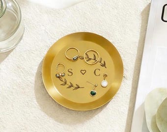 Personalized Ring Dish with Initials and Date, Brass Jewelry Dish