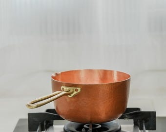 Personalized Copper Saucepan, Hand Hammered Butter Warmer, Small Copper Pan, Custom Engraved Mini Pot, Artisan Copper Cookware Gift