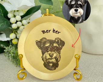 Personalized Pet Memorial Plate, Custom Engraved Pet Portrait from Photo, Brass Pet Loss Keepsake Gift for Dog or Cat Lover