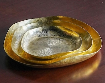 Handcrafted Brass Tray, Engraved Metal Dish, Jewelry Catchall, Serving Plate