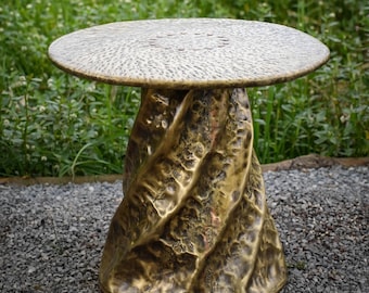 Handmade Brass and Copper Side Table, Sculptural Accent Table, Brutalist Pedestal Table, Statement Home Decor