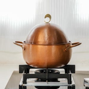 Olla de cobre con forma de huevo y tapa, utensilios de cocina de cobre martillado personalizados, olla para sopa personalizada, olla para arroz, decoración de cocina hecha a mano