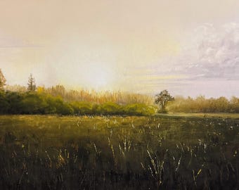 Dawn Over the Marshland Original Pastel Painting 7 x 9.5 inches