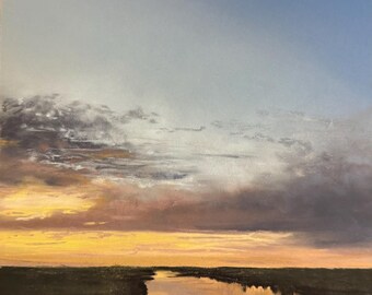 Reflejos al atardecer. Pintura original en pastel suave de 10 x 8 pulgadas.