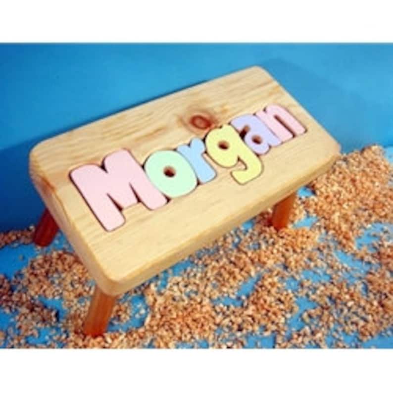 Personalized Wooden Puzzle Step Stool Pastel