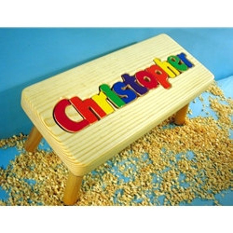 Personalized Wooden Puzzle Step Stool Primary