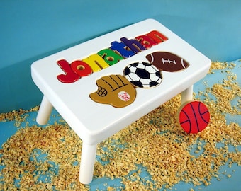 White Personalized Sports Step Stool