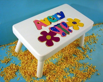 Personalized Flower Stools  White Finish