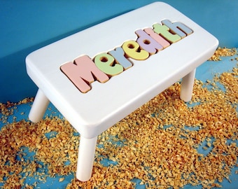 Personalized Puzzle Stool White Finish.