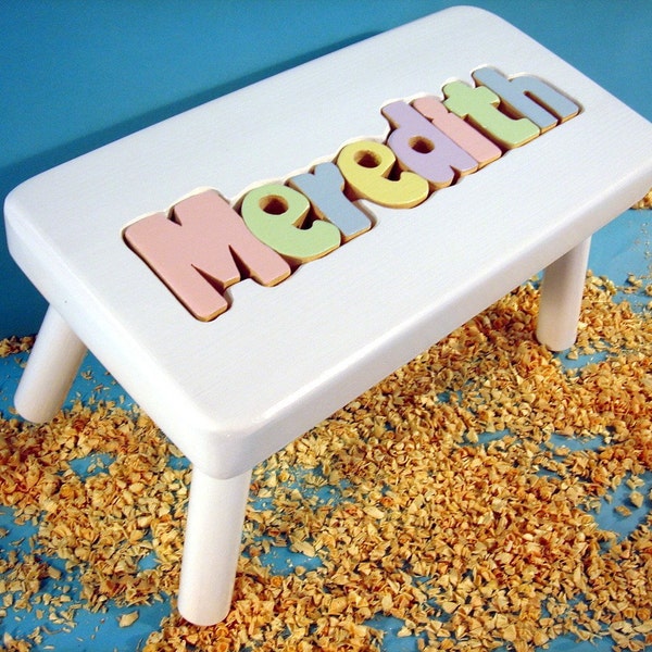 Personalized Puzzle Stool White Finish.