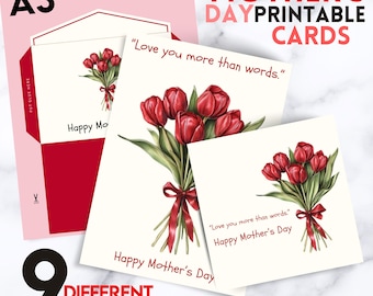 Tarjeta imprimible para el Día de la Madre, Tarjeta con ramo de tulipanes para mamá, Tarjeta imprimible para el Día de la Madre, Descarga instantánea en PDF, 9 tamaños + Plantilla de sobre A3