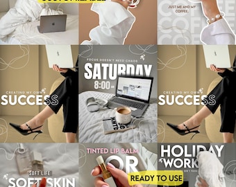 Minimalist Instagram templates Aesthetic Instagram posts canva template self care social media manager branding kit + Bonus stickers & pics