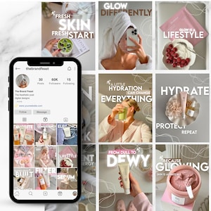 Skincare Beauty Instagram Templates Canva Editable Skincare Aesthetic Social Media Post Story Content Bundle Korean Brands Social Media kit