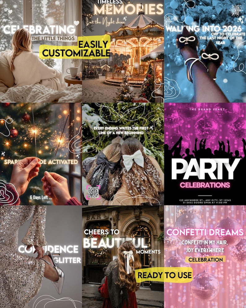 Party Aesthetic Instagram Templates Canva Editable Elegant Celebration