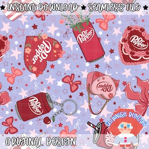 Retro Girly Dr. Soda Seamless Pattern PNG | Coquette Drink Digital Paper | Trendy Aesthetic Background | Repeating Pattern Instant Download